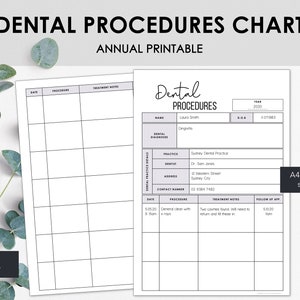 Tabella delle procedure odontoiatriche stampabile / Tabella stampabile per gestire le procedure odontoiatriche storiche e future / Download immediato