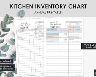 Kitchen Inventory Charts | List Kitchen Related Items in a Printable Household Inventory Tracker | Instant Download