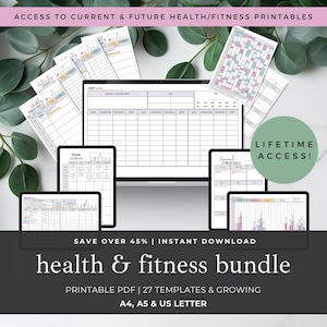 Lifetime Access Health and Fitness Printables Bundle, Chart Working Out & Manage Fitness or Rehabilitation Goals, Wellness Planner Inserts