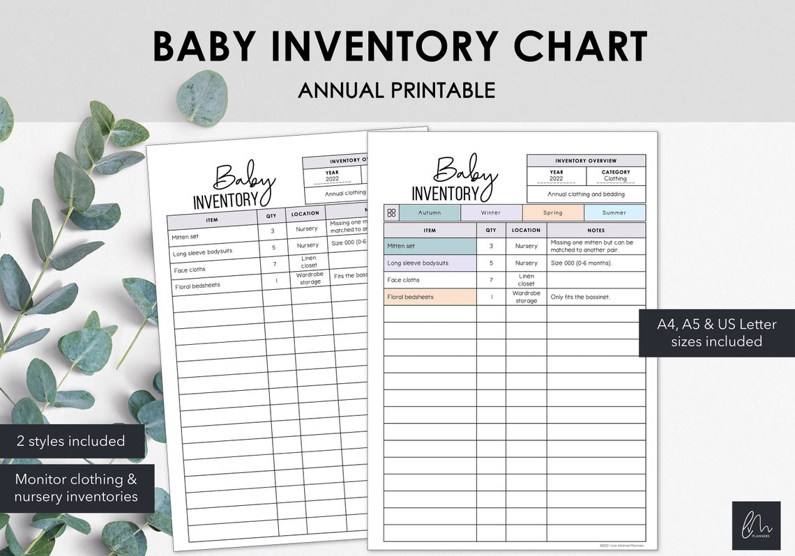 Nursery Inventory Charts | List Baby Related Items in a Printable ...