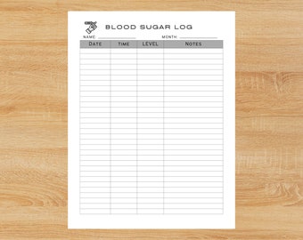 Hoja de registro de azúcar en sangre imprimible y completable