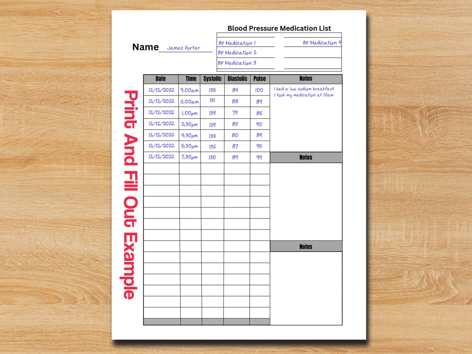 Printable and Fillable Blood Pressure Log Sheet - Etsy