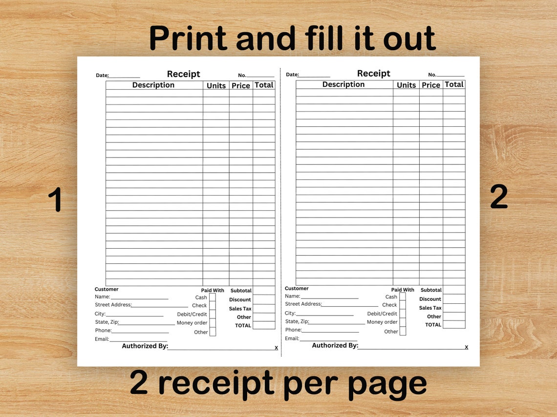 Printable Fillable Customer Receipt for Small Business - Etsy