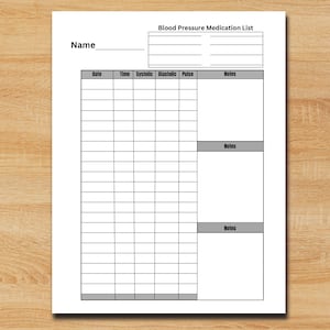 Printable and Fillable Blood Pressure Log Sheet