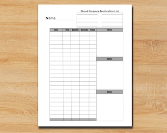 Hoja de registro de presión arterial imprimible y completable