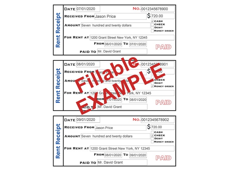 Printable and Fillable Rent Receipts Templates Etsy