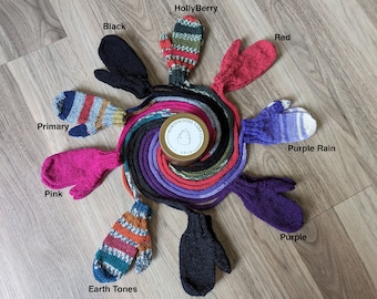 Children's Wool Mittens - Hand Knit (optional string attachment)