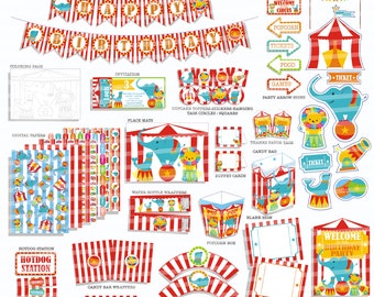 Red Carnival Party Kit, Carnival Birthday Party Package, Printable Carnival Party Kit, Red Circus Party, Carnival Party,-Over 45 pages