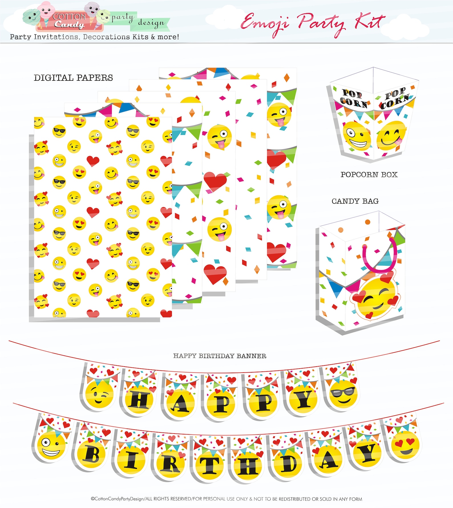 Emoji Themed Party Kit, Emoji Party Printable Package, Emoji Party