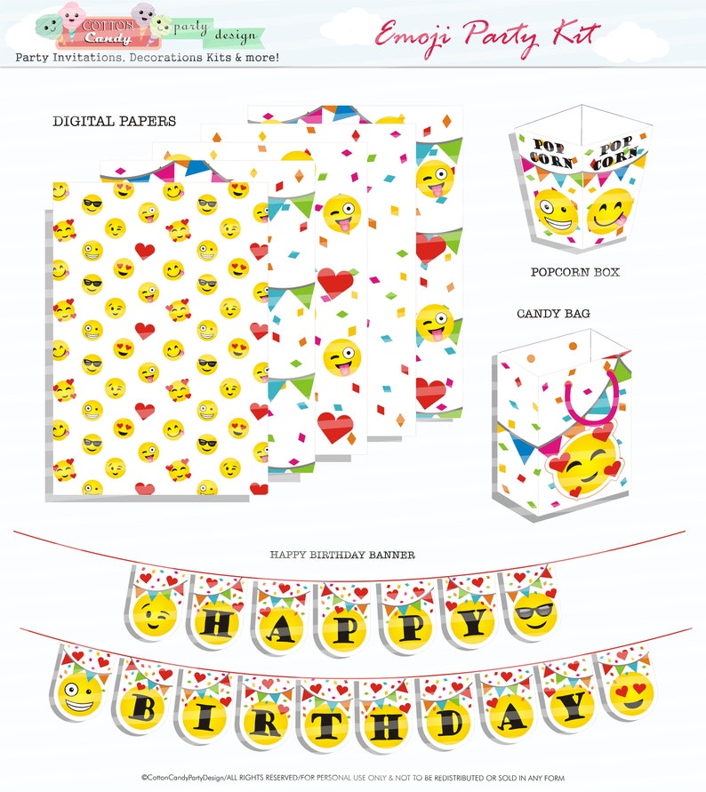 Emoji Themed Party Kit, Emoji Party Printable Package, Emoji Party ...