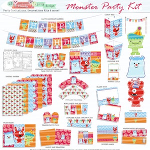 Monster Party Dekoration Monster Party Ausdrucke Monster Party Zubehör Druckbare Monster Party Paket Kleines Monster Geburtstagsparty