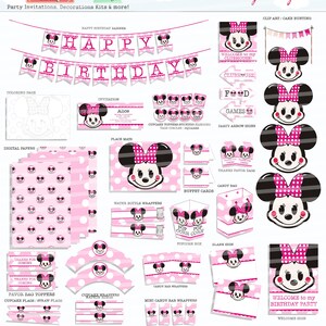 Minnie Maus Geburtstagsparty, Minnie Maus Partydekoration, Minnie Maus Partypaket, druckbare Partydekorationen, Party Pack Printables