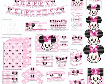 Minnie Mouse Birthday Party, Minnie Mouse Party Decorations, Minnie Mouse Party Package, Printable Party Decorations, Party Pack Printables