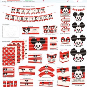 Mickey Mouse Birthday Party, Mickey Mouse Party Decorations, Mickey Mouse Party Package, Printable Party Decorations, Party Pack Printables