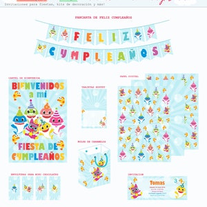 EN ESPAÑOL Kit de fiesta temática de Baby Shark, imprimible de fiesta de Tiburón Bebé, imprimibles de Baby Shark,cumpleaños Tiburón Bebé