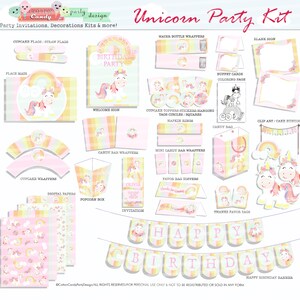 Rainbow Unicorn Birthday Party Kit-Rainbow Unicorn Package Printable-Editable Unicorn Birthday Invitation-Over 37 pages of fun designs