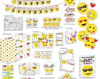 Kit de fête sur le thème Emoji, paquet imprimable Emoji Party, décorations de fête Emoji, imprimables Emoji