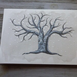 Carte de correspondance et enveloppe vierges originales « Sapin d'hiver » 5 x 7 peintes à la main - Carte peinte réelle, pas une impression (aquarelles et acrylique)