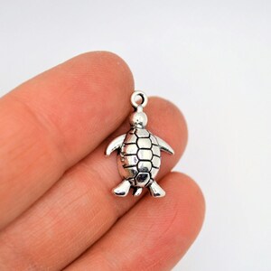 BULK 20 Turtle Silver with Soft Blue Sea Glass Charms SC3646