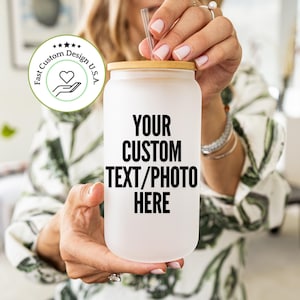 Customizable Photo Cup - Personalized Iced Coffee Cup - Mother&#39;s Day Photo Tumbler - Custom Message Glass Tumbler - Portrait Tumbler