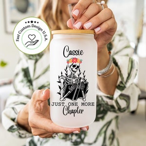 Custom One More Chapter Glass Cup With Straw - Book Lover Glass Tumbler - Bookish Tumbler - Book Iced Coffee Cup -Book Lover Gift Coffee Cup