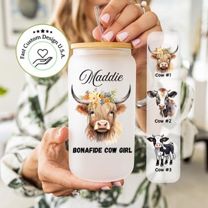 Cow Tumbler - Cow Cup With Straw - Cow Lover Glass Tumbler - Highland Cow Cup With Lid - Cow Iced Coffee Cup - Country Girl Tumbler