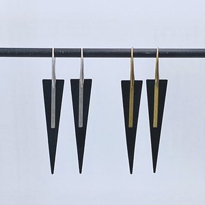 Black Triangle Earrings with Gold or Silver Bars ** with Free Bonus Studs