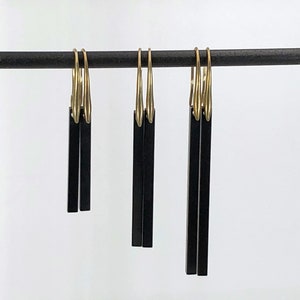 Minimalist Black Bar Gold Earrings ** 3 Lengths and Free Bonus Pair **