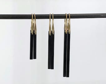 Minimalist Black Bar Gold Earrings ** 3 Lengths and Free Bonus Pair **
