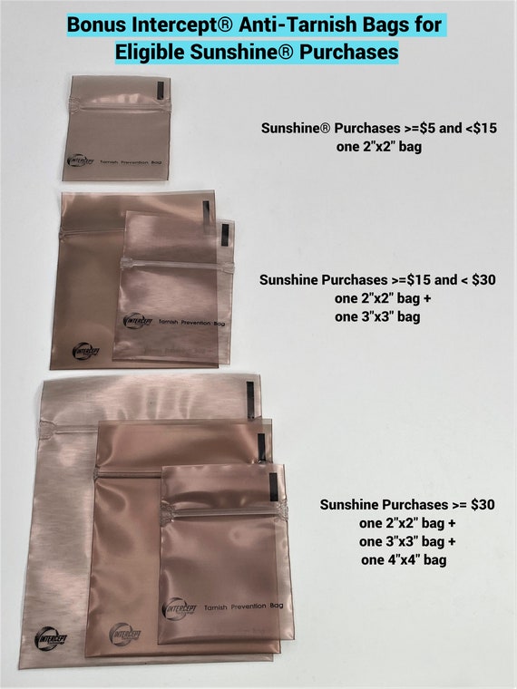 FREE SHIPPING Sunshine® Polishing Cloth 4 Size Options BONUS Intercept®  Anti-tarnish Bags for Eligible Sunshine® Purchases 