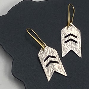 Hammered Silver Chevron Earrings -- with Silver, Gold, or Black Earring Hooks