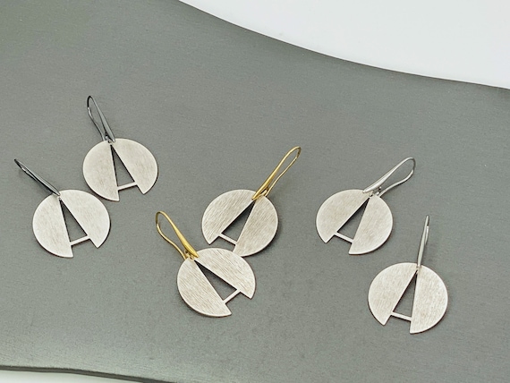Unique Minimalist Silver Geometric Earrings ** 3 Earring Hook Color Options