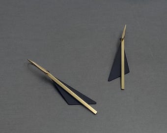 Modern Matte Black Triangle Earrings – 3 Bar Length Options + Bonus Studs