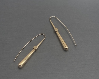 Sleek Droplet Gold Earrings with Industrial Cubes