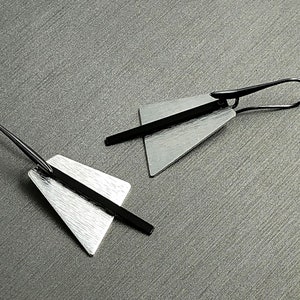 Chic Silver Trapezoid Black Bar Earrings - with Bonus Silver Bar Studs