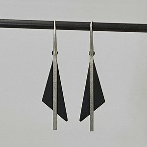 Black Triangle Earrings with Bars. Antique Silver Earrings. Geo Statement Earrings, Triangle Hoop Earrings. Unique Earrings