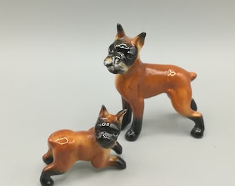 Vintage Miniature Bone China Boxer Dog Figurines - Made in Japan