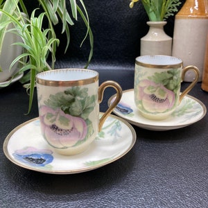 Vintage Royal Austria Demitasse Cup & Saucer Set: Signed Floral Porcelain, c. 1900s