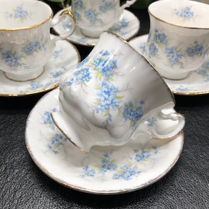 Paragon Bone China Teacups and Saucers Set: Forget Me Not Pattern