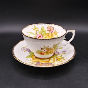 Vintage Roslyn Bone China Teacup and Saucer: Hand-Painted Floral, Signed, 1952