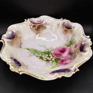 J.S.V. Germany, Vintage/Antique Porcelain Bowl, Rose & Lily of the Valley, c. 1911 - 1932