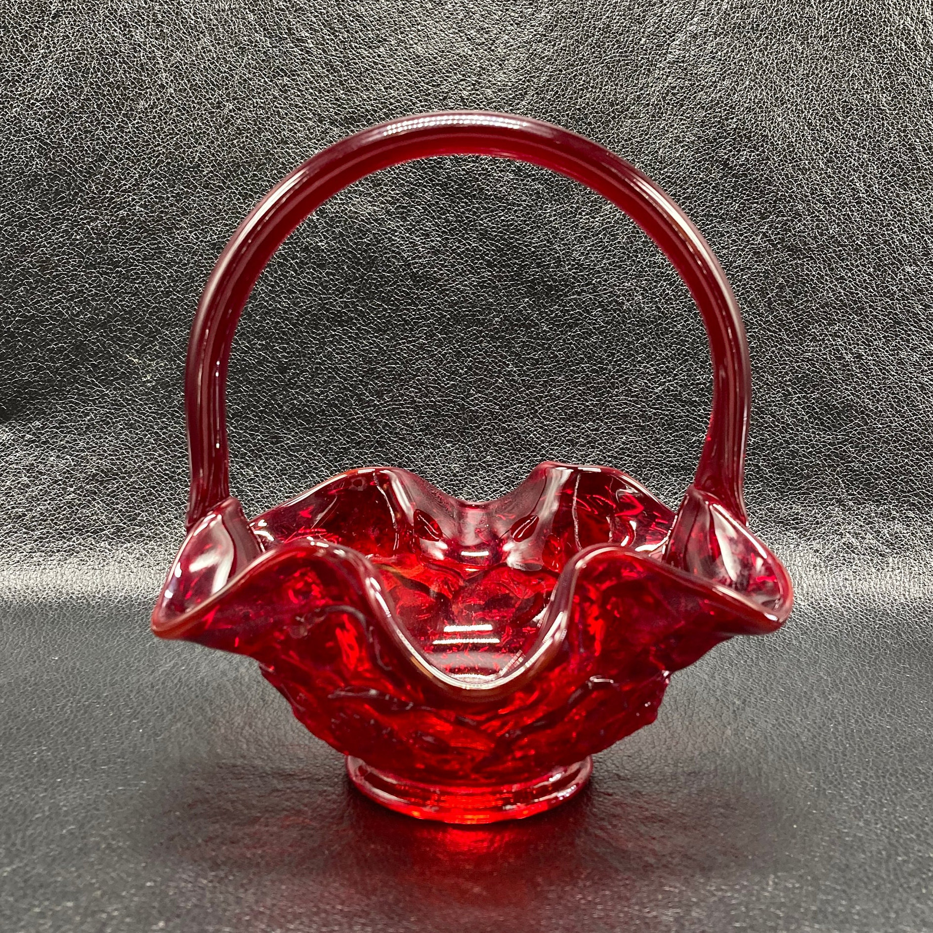 Vintage Fenton Brides Basket Wave Edge, Ruby Red 