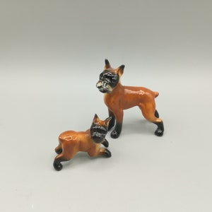 Vintage Miniature Bone China Boxer Dog Figurines - Made in Japan
