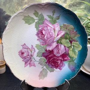 Victorian Floral Porcelain Plate: Antique W.M. Brunt, Signed, c. 1890s