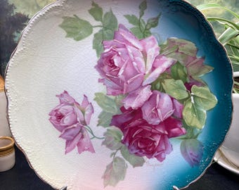 Victorian Floral Porcelain Plate: Antique W.M. Brunt, Signed, c. 1890s