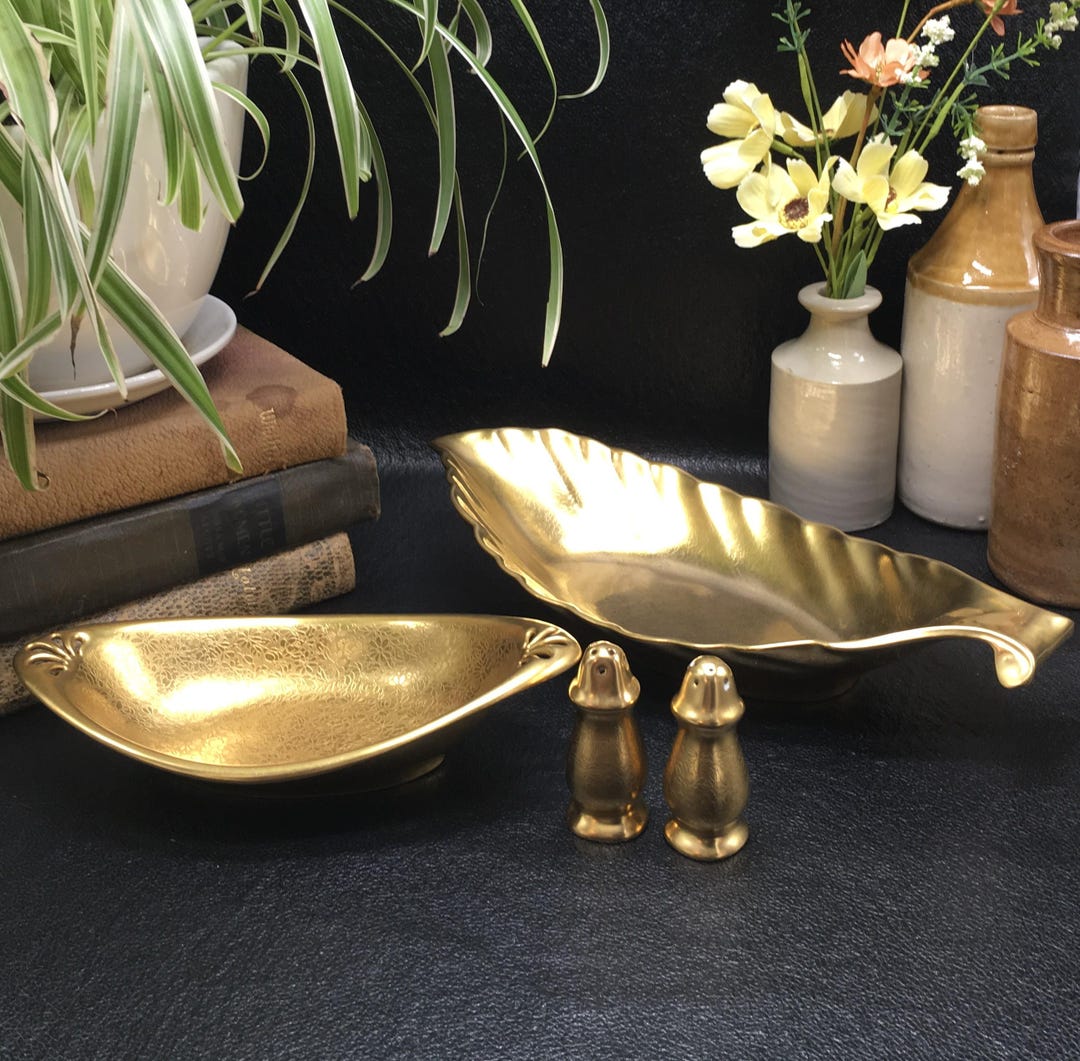 Vintage Pickard Gold Encrusted Salt & Pepper Set: Embossed Floral