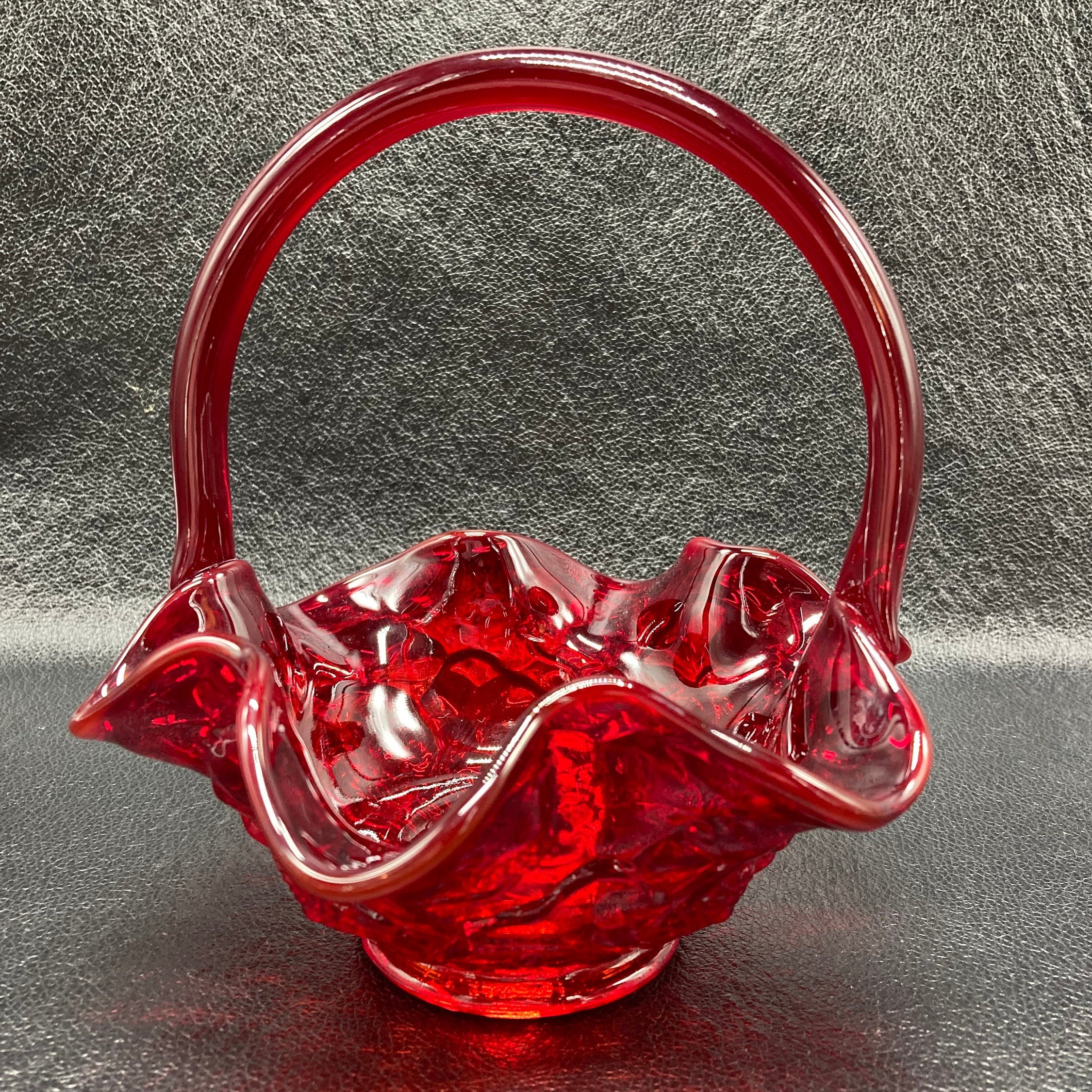 Vintage Fenton Brides Basket Wave Edge, Ruby Red
