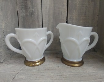 Imperial Glass Company Vintage Milk Glass - Creamer and Sugar Bowl Set, c. 1950's