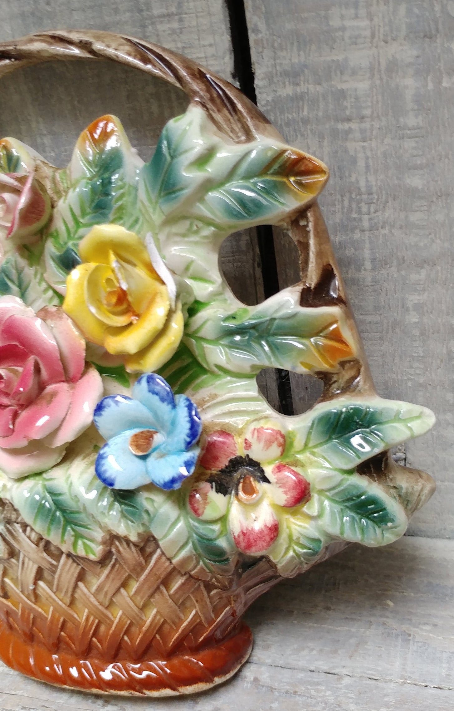 Vintage Porcelain/Ceramic Flowers in a Basket Wall Etsy