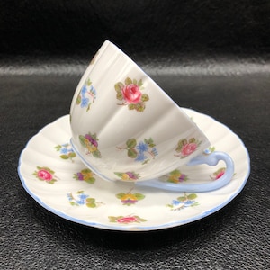 Vintage Shelley Bone China Teacup and Saucer: Rose, Pansy, Forget-Me-Not Floral
